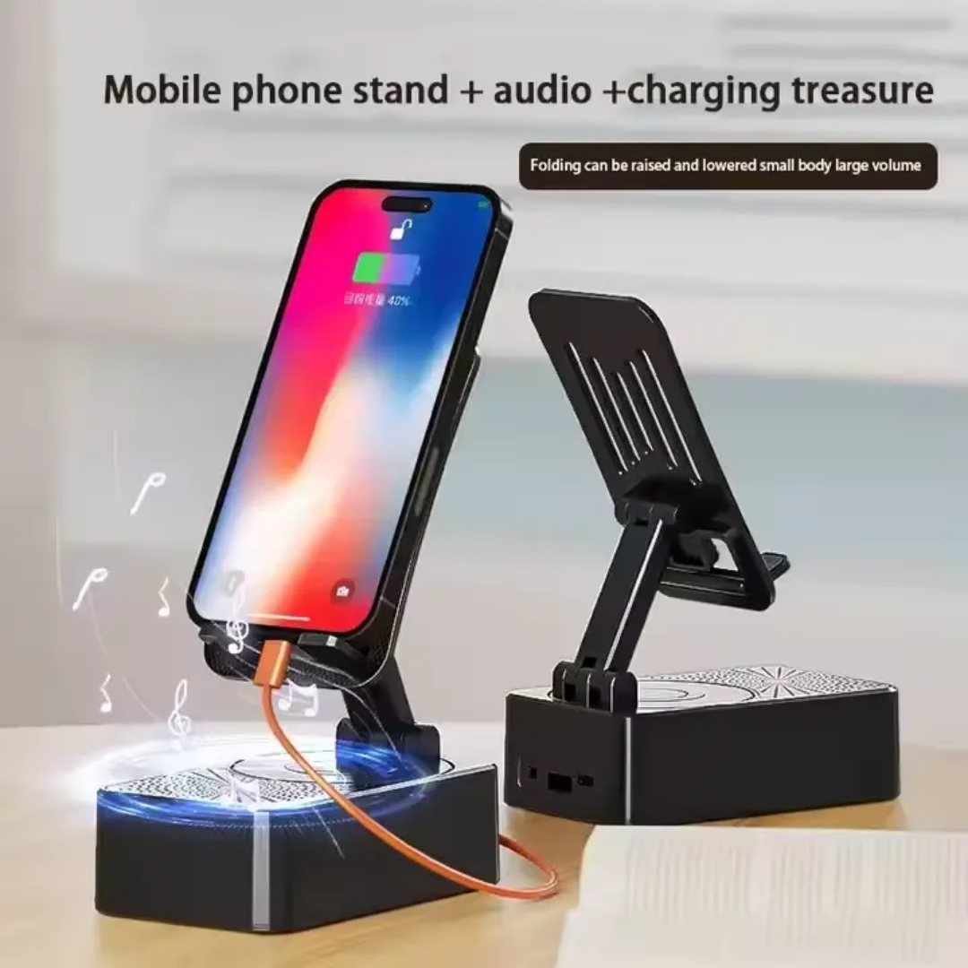 Mobile stand with Bluetooth Speaker 3-in-1 Foldable Mobile Phone Holder | Portable Stand | Adjustable Angle